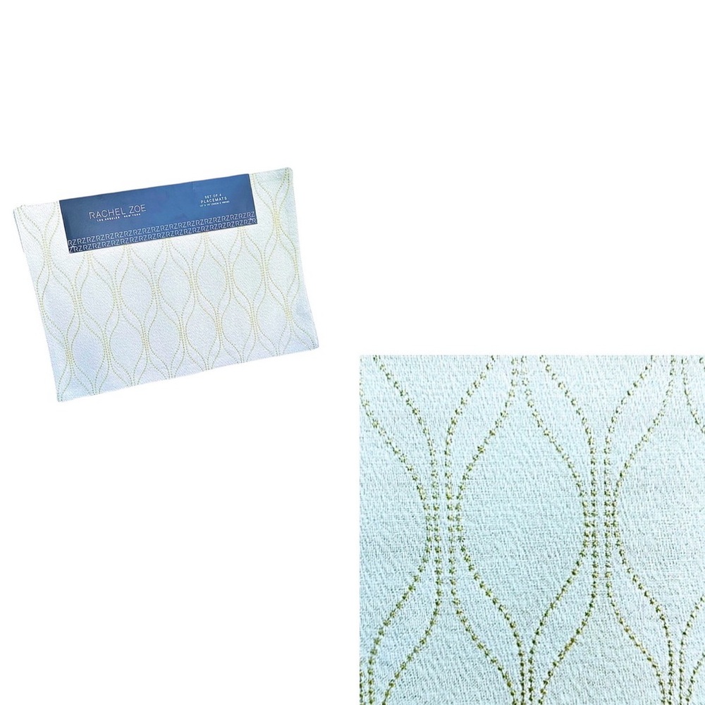 Rachel Zoe Placemats Set of 4 Ivory W/ Gold Glitter & Glittery Gold Embroidery